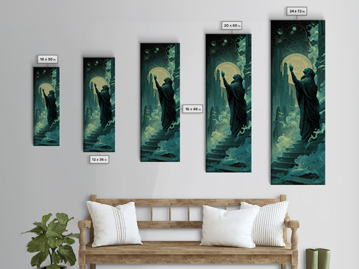 The Moth Prophet Of Kadath, Tall Narrow Wall Art, Macabre Wall Art, Framed Canvas Print, Halloween Wall Decor, Gothic Home Decor