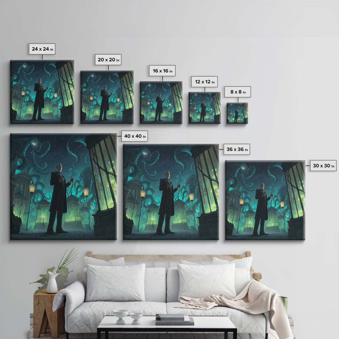 The Moonlit Shoggoth Menagerie, Square Wall Art, Macabre Wall Art, Framed Canvas Print, Halloween Wall Decor, Gothic Home Decor