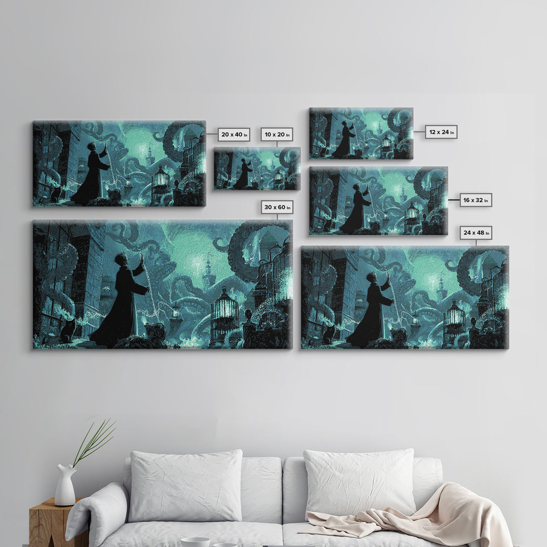 The Moonlit Shoggoth Menagerie, Wide Panoramic Art, Cosmic Horror Wall Art, Canvas Print, Halloween Wall Decor, Gothic Home Decor