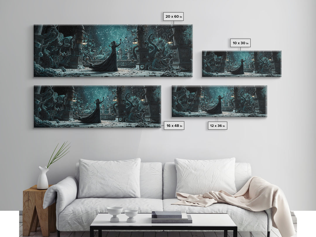 The Moonlit Shoggoth Menagerie, Extra Wide Wall Art, Spooky Home Decor, Framed Canvas Print, Halloween Wall Decor, Gothic Home Decor