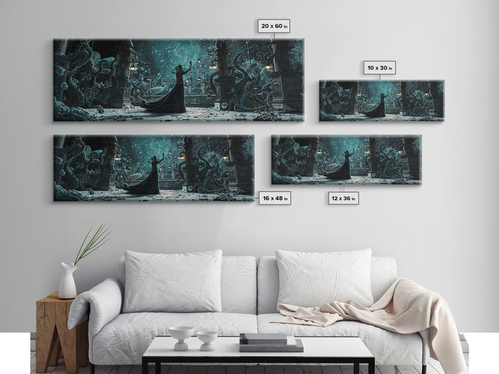 The Moonlit Shoggoth Menagerie, Extra Wide Wall Art, Spooky Home Decor, Framed Canvas Print, Halloween Wall Decor, Gothic Home Decor