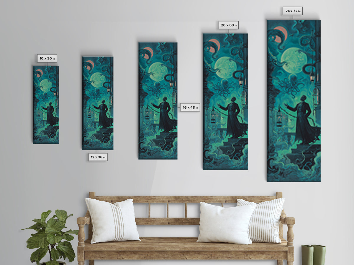 The Moonlit Shoggoth Menagerie, Tall Narrow Wall Art, Spooky Home Decor, Framed Canvas Print, Halloween Wall Decor, Gothic Home Decor