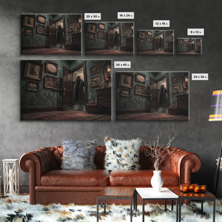 The Thirteenth Door Of Arkham House, Landscape Wall Art, Haunted Gothic Art, Canvas Print, Halloween Wall Decor, Gothic Home Decor