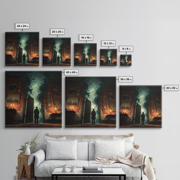 The Thirteenth Door Of Arkham House, Square Wall Art, Dark Fantasy Wall Art, Canvas Print, Halloween Wall Decor, Gothic Home Decor