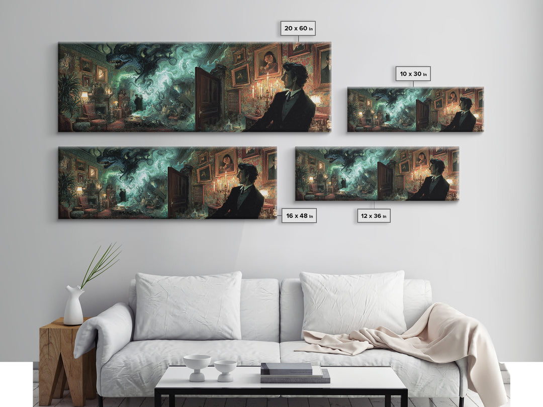 The Thirteenth Door Of Arkham House, Extra Wide Wall Art, Cosmic Horror Wall Art, Framed Canvas Print, Halloween Wall Decor, Halloween Decor