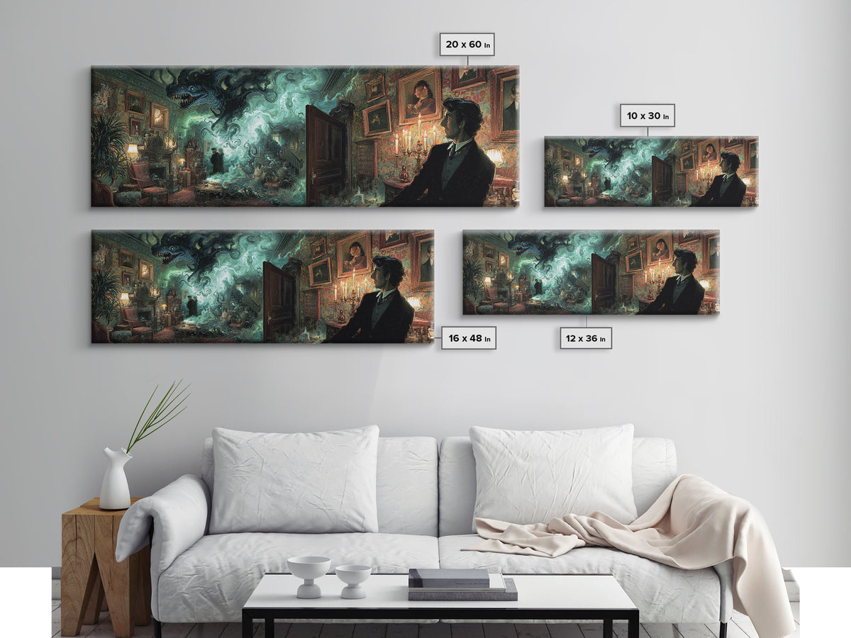 The Thirteenth Door Of Arkham House, Extra Wide Wall Art, Cosmic Horror Wall Art, Framed Canvas Print, Halloween Wall Decor, Halloween Decor
