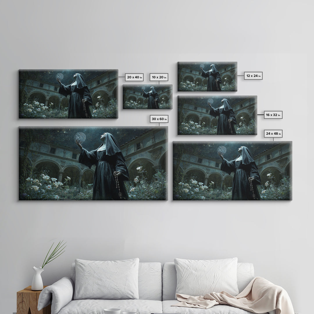 The Nun Of The Endless Constellation, Wide Panoramic Art, Dark Halloween Decor, Canvas Print, Halloween Wall Decor, Gothic Home Decor