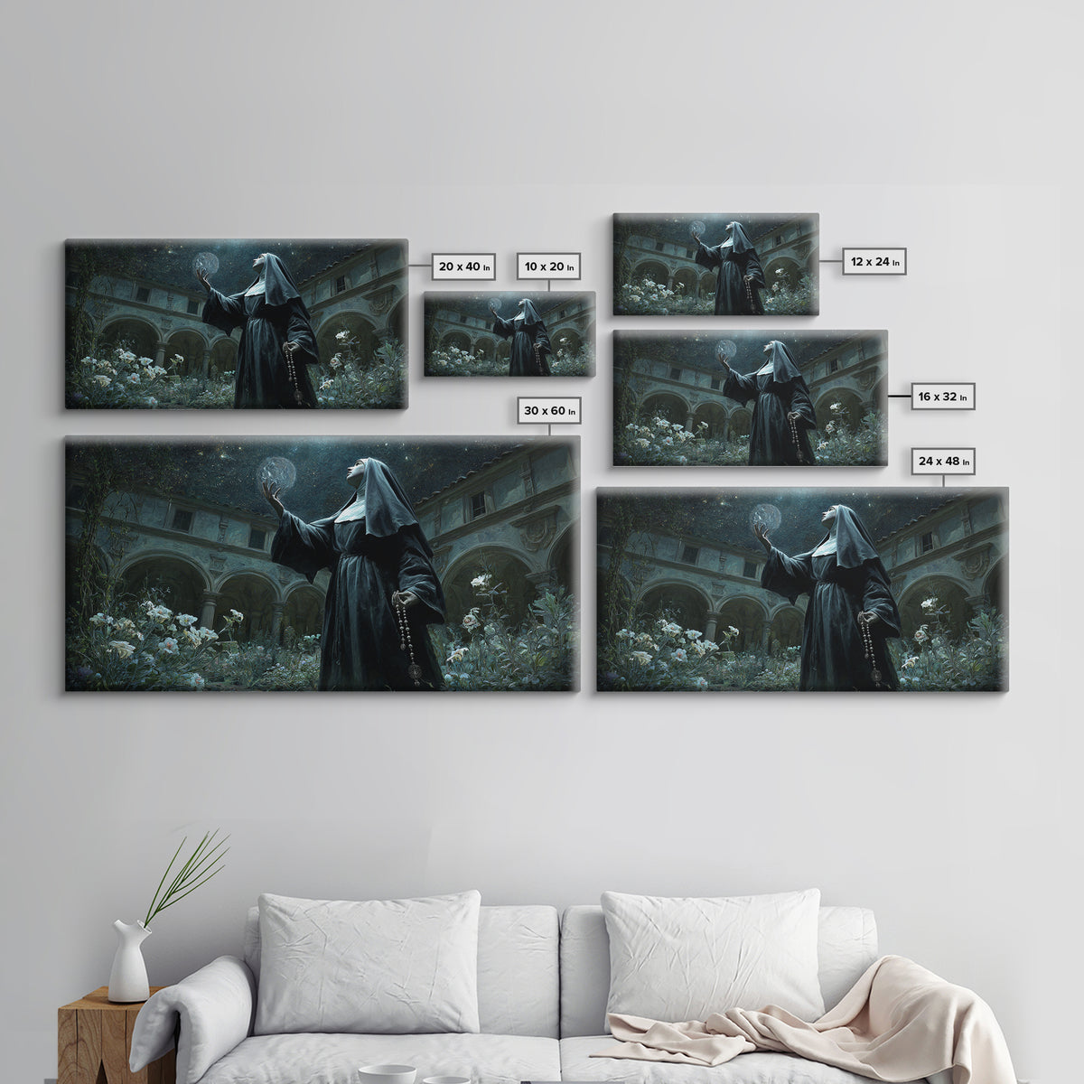 The Nun Of The Endless Constellation, Wide Panoramic Art, Dark Halloween Decor, Canvas Print, Halloween Wall Decor, Gothic Home Decor