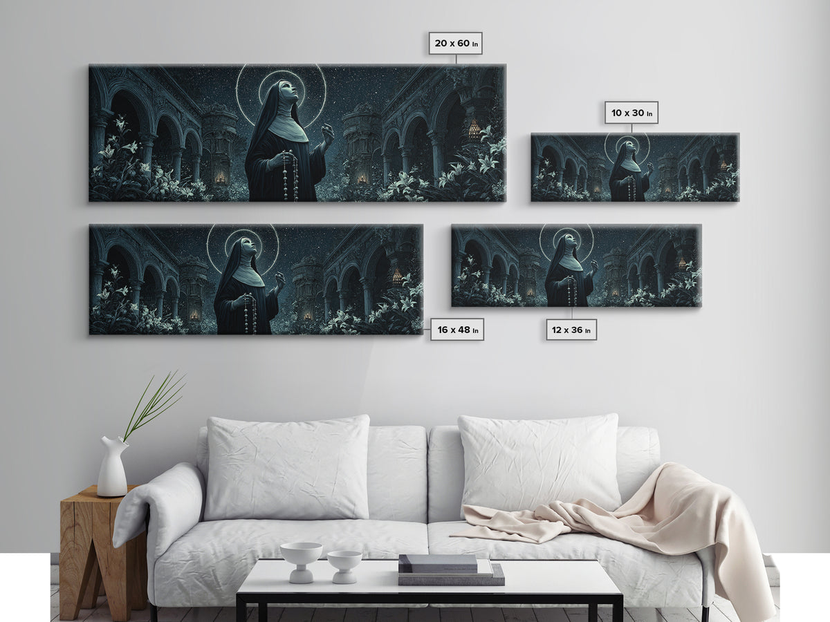 The Nun Of The Endless Constellation, Extra Wide Wall Art, Dark Fantasy Wall Art, Canvas Print, Halloween Wall Decor, Gothic Home Decor