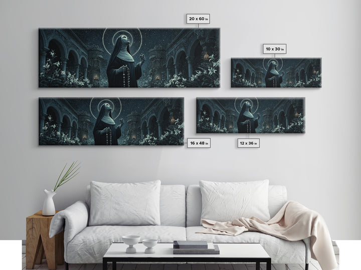 The Nun Of The Endless Constellation, Extra Wide Wall Art, Dark Fantasy Wall Art, Canvas Print, Halloween Wall Decor, Gothic Home Decor