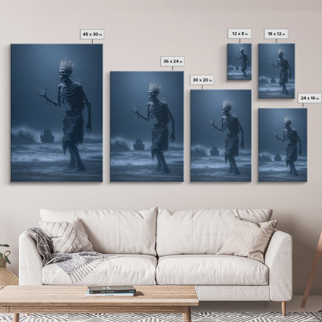 The Salt King Of The Black Shore, Vertical Wall Art, Macabre Wall Art, Framed Canvas Print, Halloween Wall Decor, Gothic Home Decor