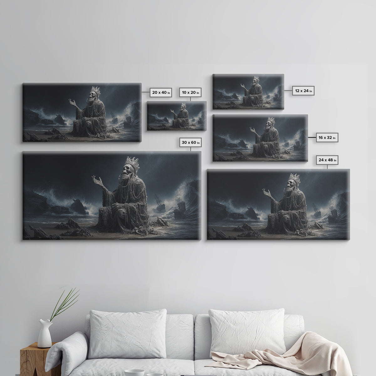 The Salt King Of The Black Shore, Wide Panoramic Art, Cosmic Horror Wall Art, Canvas Print, Halloween Wall Decor, Gothic Home Decor