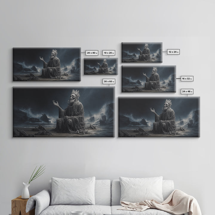 The Salt King Of The Black Shore, Wide Panoramic Art, Cosmic Horror Wall Art, Canvas Print, Halloween Wall Decor, Gothic Home Decor