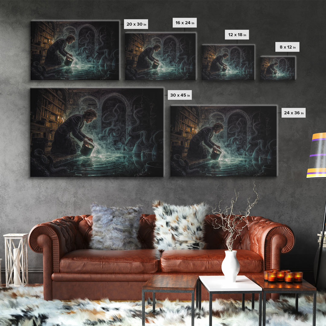The Dreamwell Beneath Miskatonic, Landscape Wall Art, Dark Fantasy Wall Art, Canvas Print, Halloween Wall Decor, Gothic Home Decor