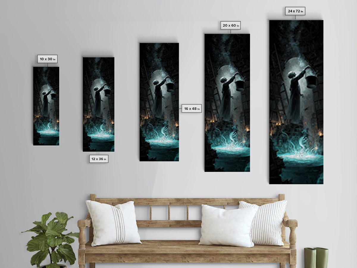 The Dreamwell Beneath Miskatonic, Tall Narrow Wall Art, Cosmic Horror Wall Art, Framed Canvas Print, Halloween Wall Decor, Gothic Home Decor
