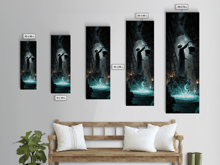 The Dreamwell Beneath Miskatonic, Tall Narrow Wall Art, Cosmic Horror Wall Art, Framed Canvas Print, Halloween Wall Decor, Gothic Home Decor
