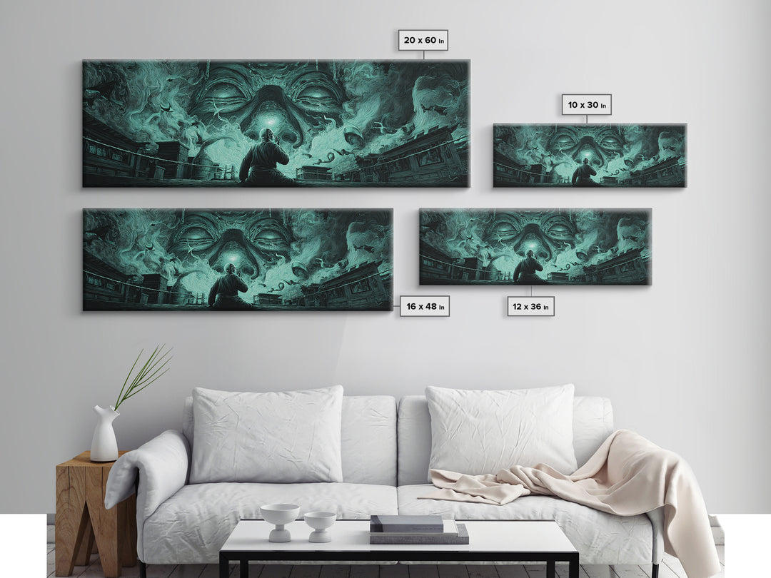 The Custodian Of The Whispering Idol, Extra Wide Wall Art, Dark Fantasy Wall Art, Canvas Print, Halloween Wall Decor, Gothic Home Decor