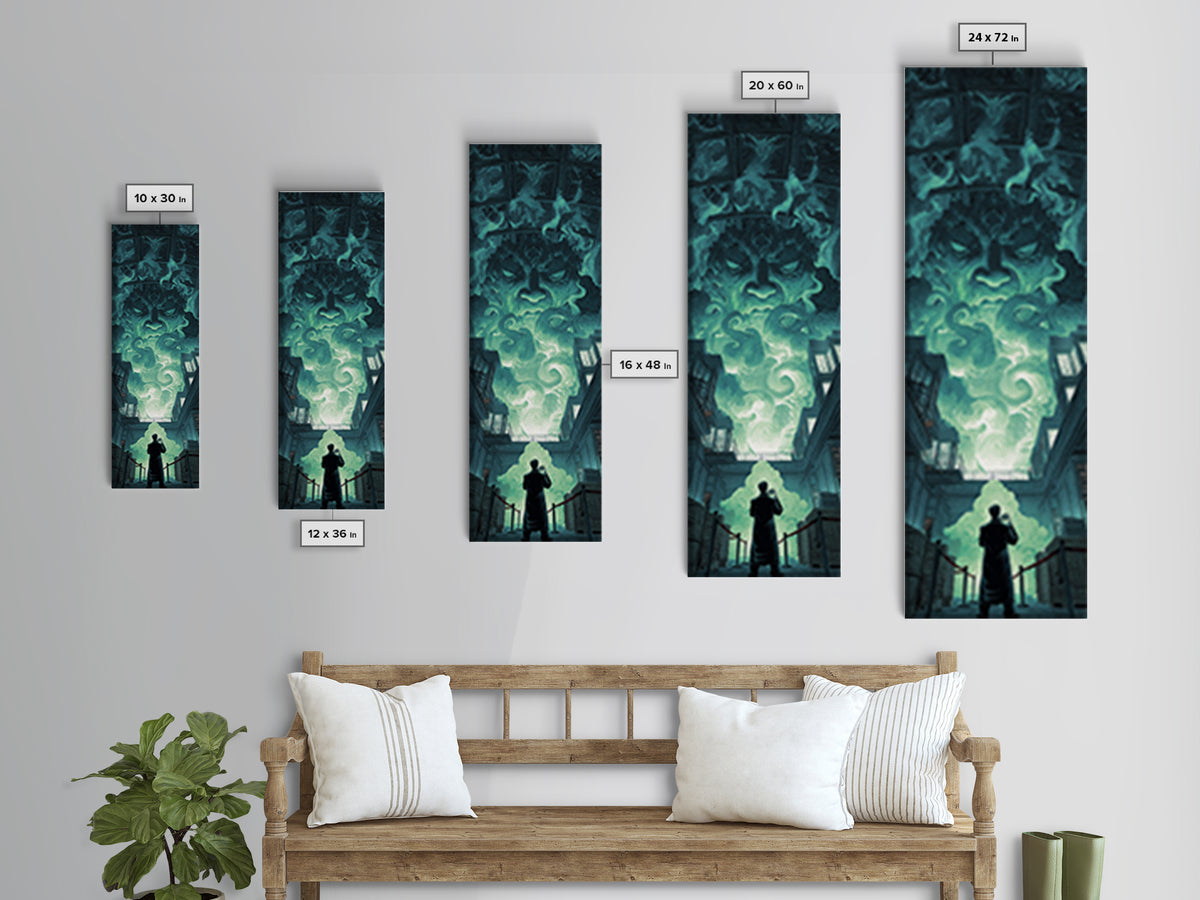 The Custodian Of The Whispering Idol, Tall Narrow Wall Art, Dark Halloween Decor, Framed Canvas Print, Halloween Wall Decor