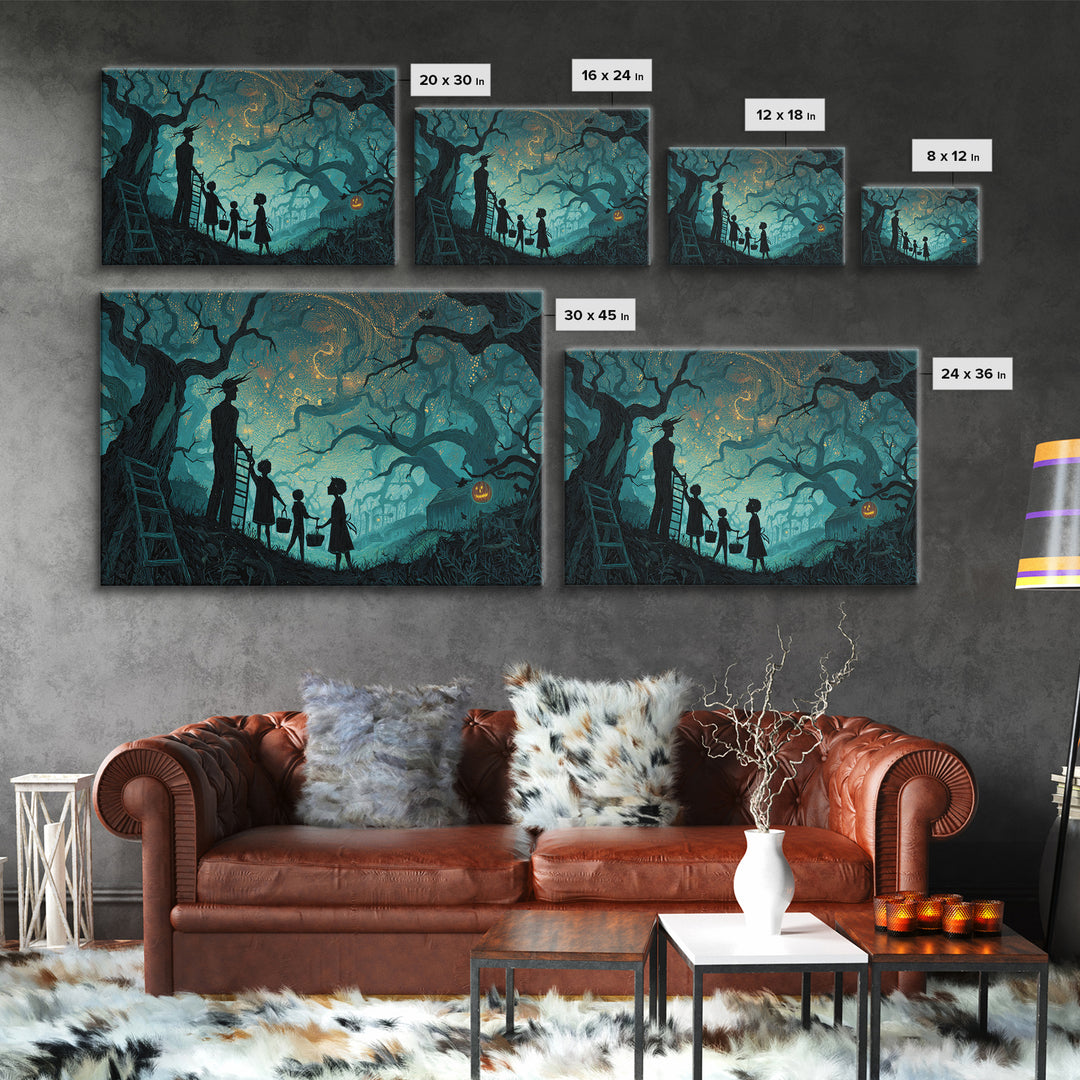 The Children Of The Star Orchard, Landscape Wall Art, Dark Fantasy Wall Art, Framed Canvas Print, Halloween Wall Decor, Gothic Home Decor