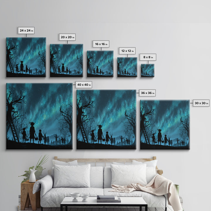 The Children Of The Star Orchard, Square Wall Art, Eldritch Gothic Decor, Framed Canvas Print, Halloween Wall Decor, Gothic Home Decor