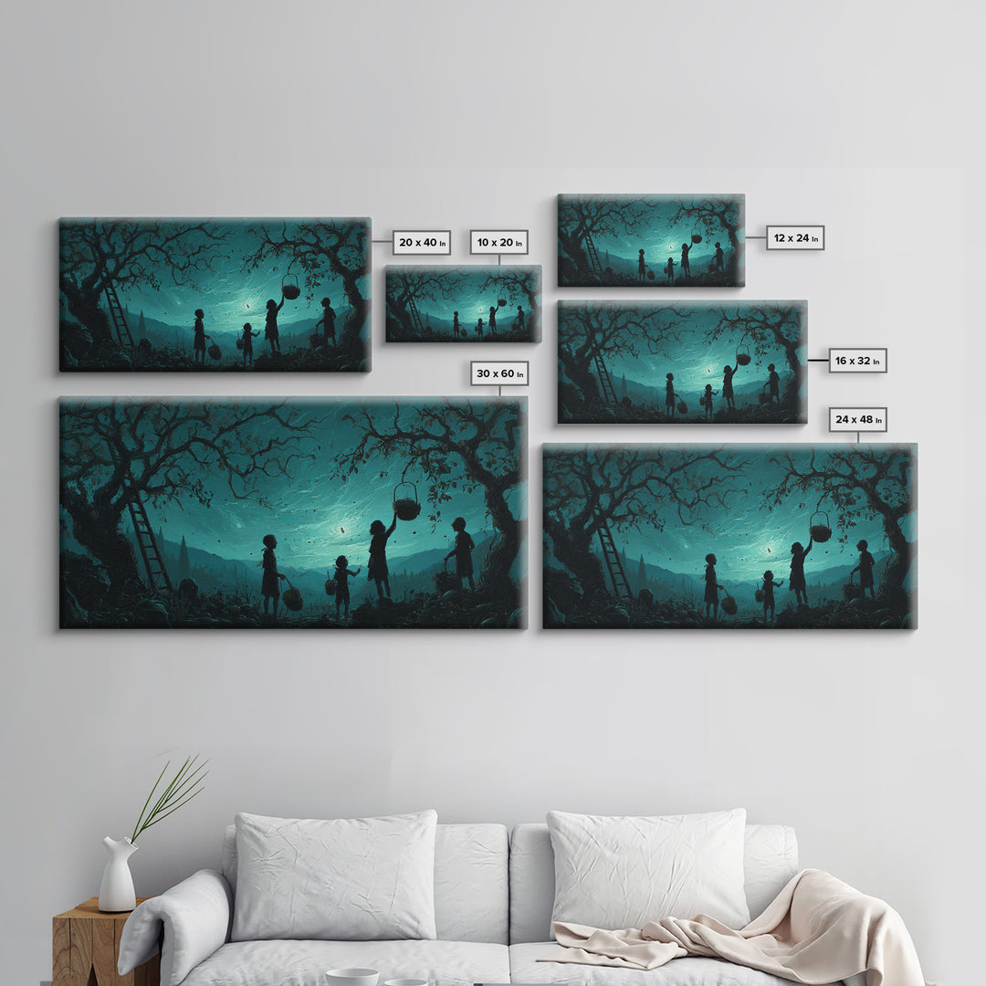 The Children Of The Star Orchard, Wide Panoramic Art, Cosmic Horror Wall Art, Framed Canvas Print, Halloween Wall Decor, Gothic Home Decor