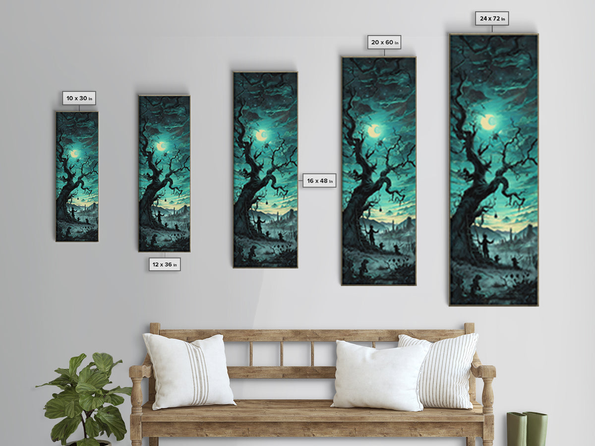 The Children Of The Star Orchard, Tall Narrow Wall Art, Lovecraftian Horror Art, Framed Canvas Print, Halloween Wall Decor