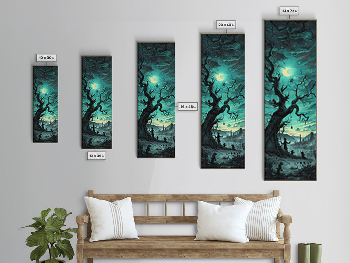 The Children Of The Star Orchard, Tall Narrow Wall Art, Lovecraftian Horror Art, Framed Canvas Print, Halloween Wall Decor