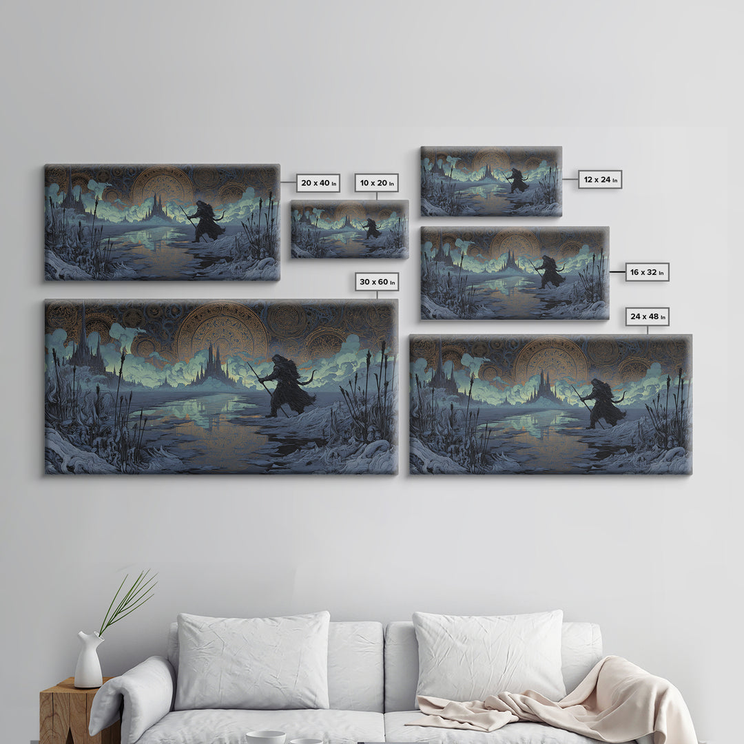 The Frost Beyond Carcosa, Wide Panoramic Art, Gothic Horror Wall Art, Framed Canvas Print, Halloween Wall Decor, Gothic Home Decor