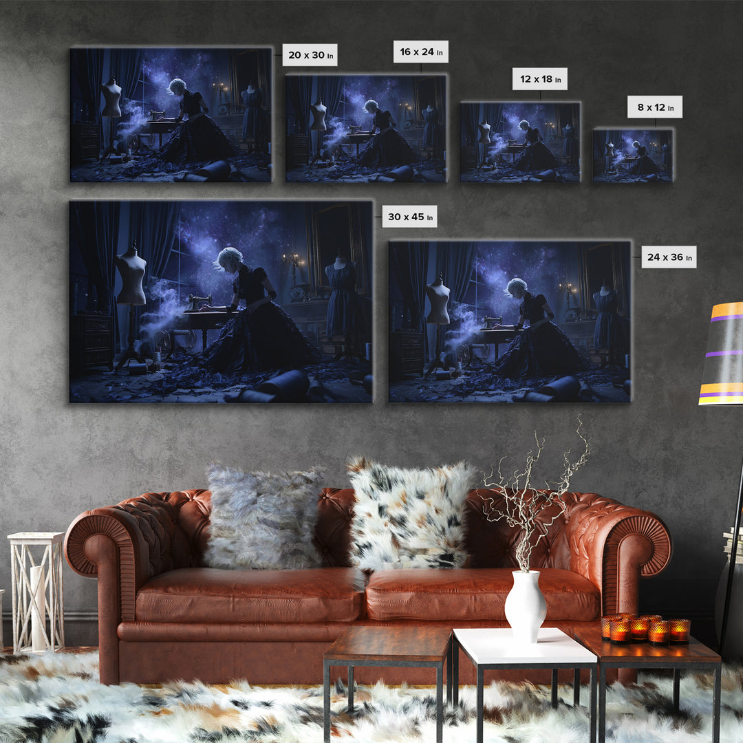 The Seamstress Of Living Nebulae, Landscape Wall Art, Dark Halloween Decor, Framed Canvas Print, Halloween Wall Decor, Gothic Home Decor