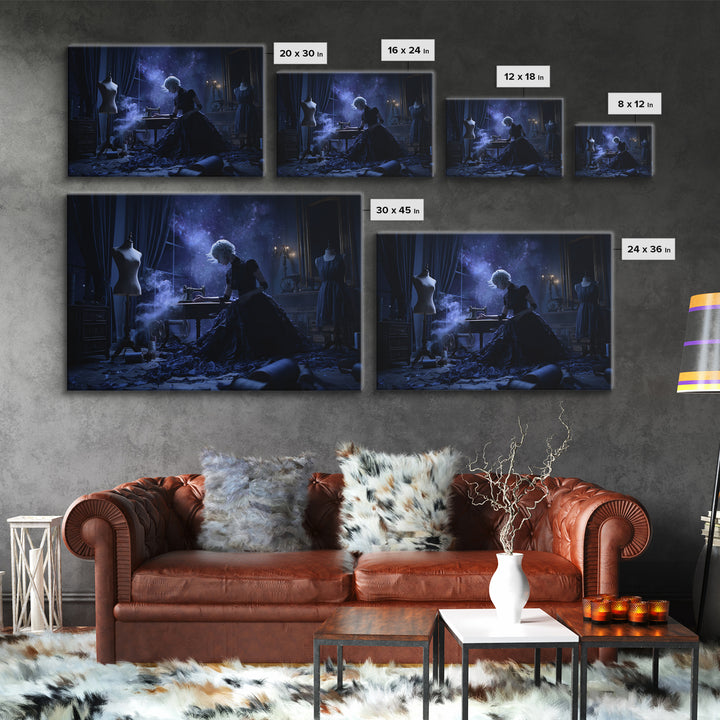 The Seamstress Of Living Nebulae, Landscape Wall Art, Dark Halloween Decor, Framed Canvas Print, Halloween Wall Decor, Gothic Home Decor