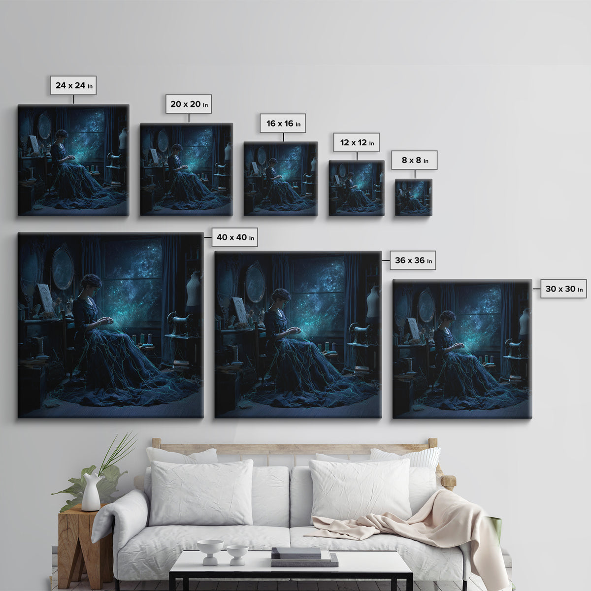 The Seamstress Of Living Nebulae, Square Wall Art, Macabre Wall Art, Framed Canvas Print, Halloween Wall Decor, Gothic Home Decor