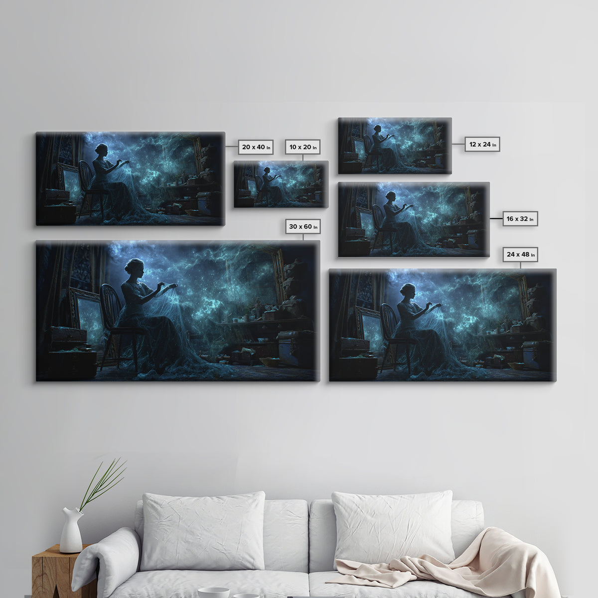 The Seamstress Of Living Nebulae, Wide Panoramic Art, Haunted Gothic Art, Canvas Print, Halloween Wall Decor, Gothic Home Decor