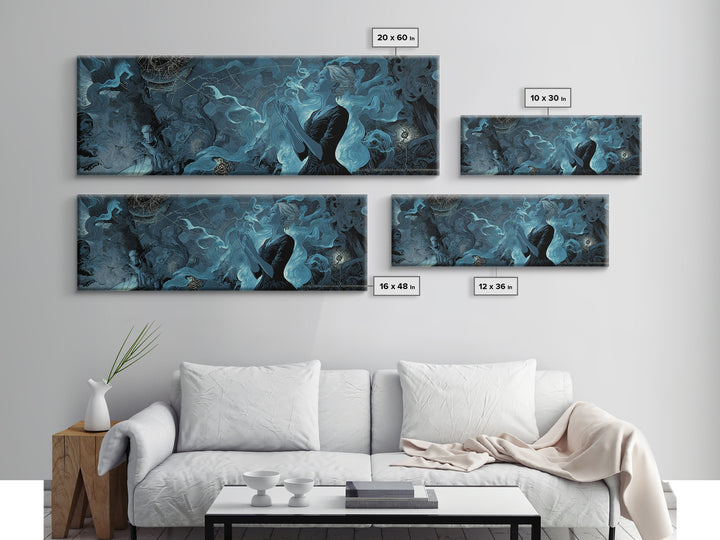 The Seamstress Of Living Nebulae, Extra Wide Wall Art, Lovecraftian Horror Art, Framed Canvas Print, Halloween Wall Decor, Gothic Home Decor