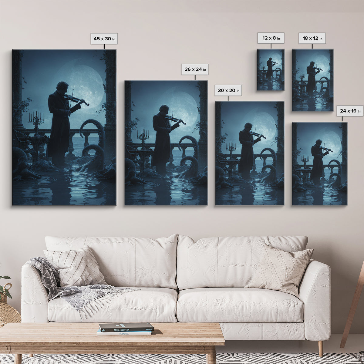 The Violinist Of The Drowned Moon, Vertical Wall Art, Macabre Wall Art, Canvas Print, Halloween Wall Decor, Gothic Home Decor