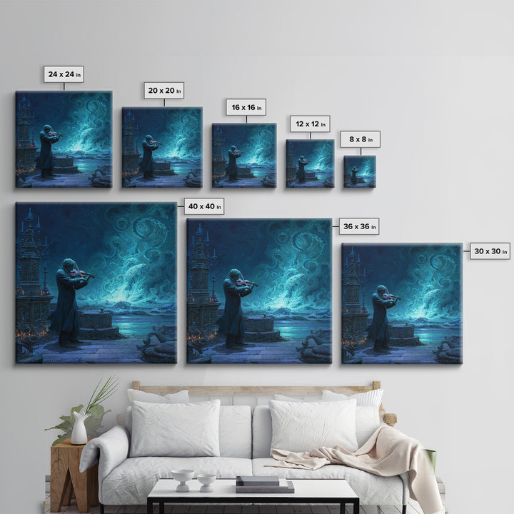 The Violinist Of The Drowned Moon, Square Wall Art, Haunted Gothic Art, Canvas Print, Halloween Wall Decor, Gothic Home Decor