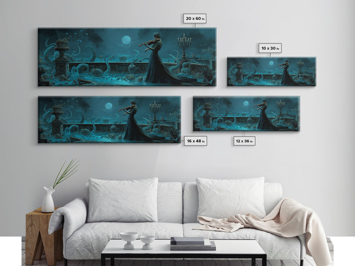 The Violinist Of The Drowned Moon, Extra Wide Wall Art, Haunted Gothic Art, Framed Canvas Print, Halloween Wall Decor, Gothic Home Decor