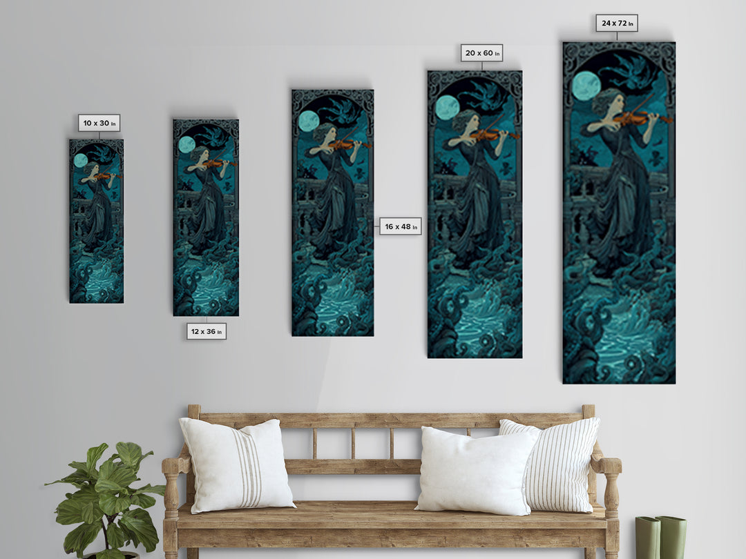 The Violinist Of The Drowned Moon, Tall Narrow Wall Art, Spooky Home Decor, Canvas Print, Halloween Wall Decor, Gothic Home Decor