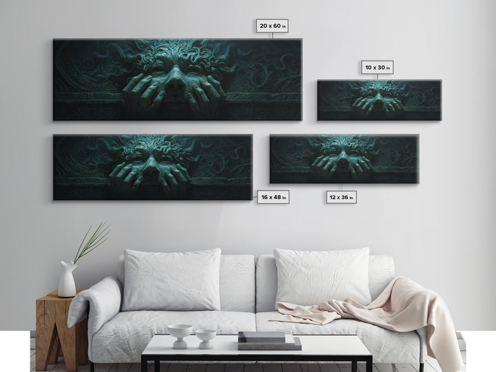 The Mask Of The Crawling God, Extra Wide Wall Art, Macabre Wall Art, Canvas Print, Halloween Wall Decor, Gothic Home Decor