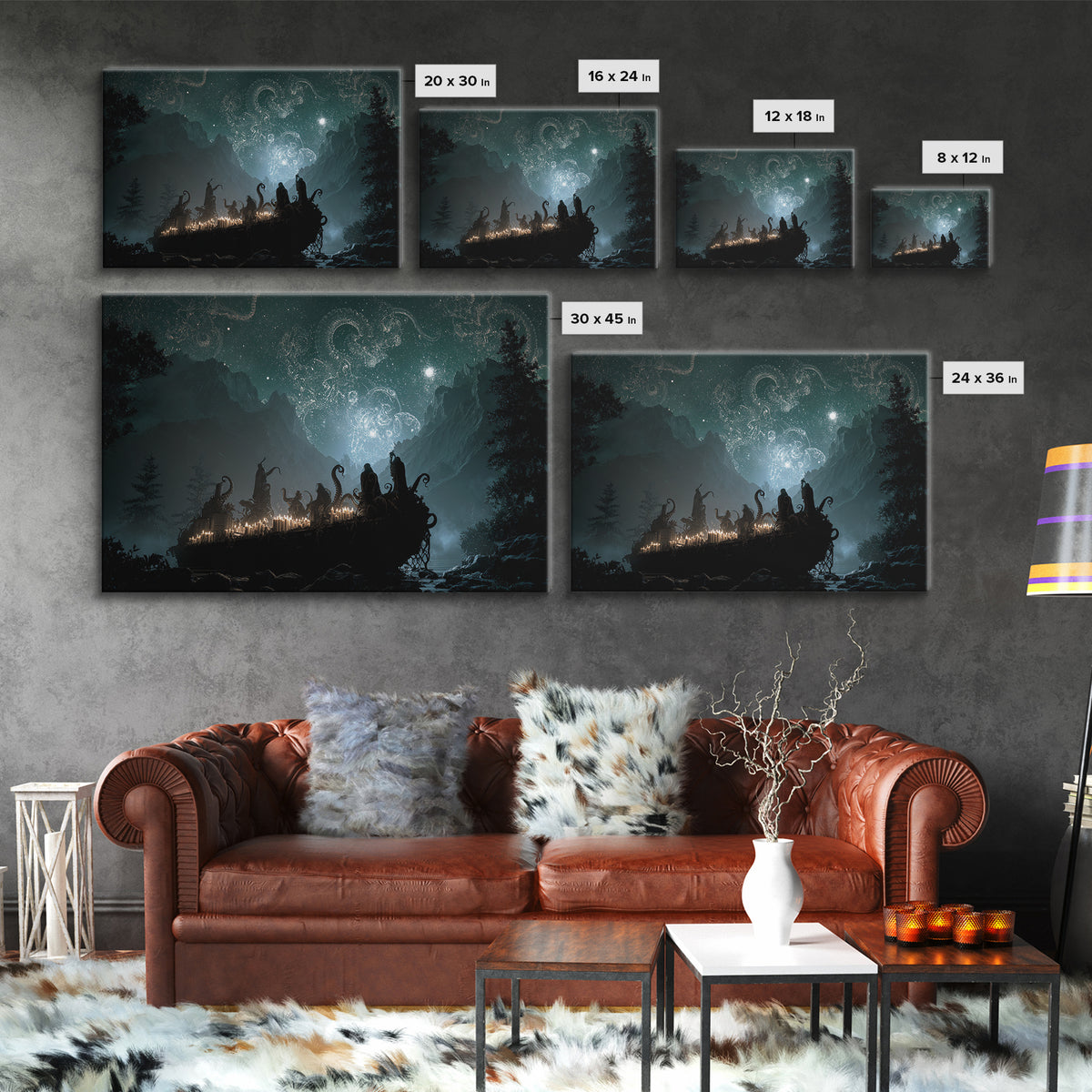 The Candelit Ark Of Forgotten Stars, Landscape Wall Art, Eldritch Gothic Decor, Canvas Print, Halloween Wall Decor, Gothic Home Decor