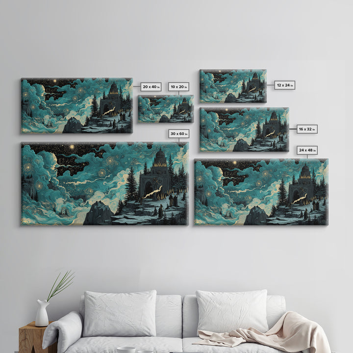 The Candelit Ark Of Forgotten Stars, Wide Panoramic Art, Haunted Gothic Art, Canvas Print, Halloween Wall Decor, Gothic Home Decor