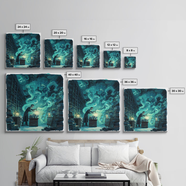 The Archivist Of Dreaming Bones, Square Wall Art, Lovecraftian Horror Art, Canvas Print, Halloween Wall Decor, Gothic Home Decor