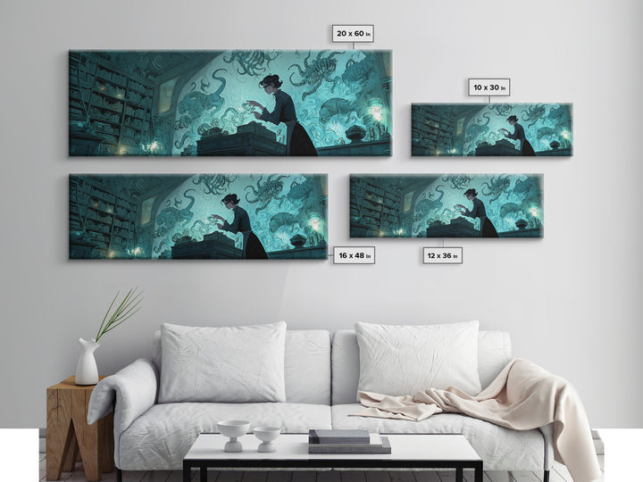 The Archivist Of Dreaming Bones, Extra Wide Wall Art, Dark Fantasy Wall Art, Canvas Print, Halloween Wall Decor, Gothic Home Decor