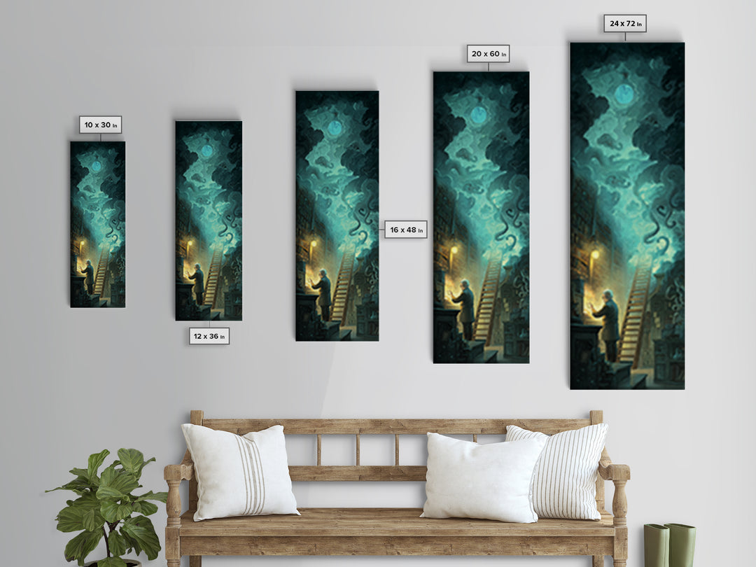 The Archivist Of Dreaming Bones, Tall Narrow Wall Art, Haunted Gothic Art, Canvas Print, Halloween Wall Decor, Gothic Home Decor
