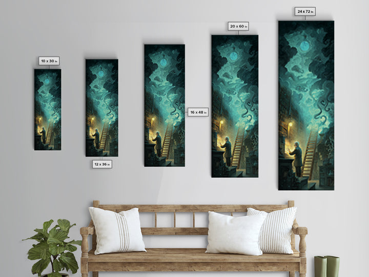 The Archivist Of Dreaming Bones, Tall Narrow Wall Art, Haunted Gothic Art, Canvas Print, Halloween Wall Decor, Gothic Home Decor