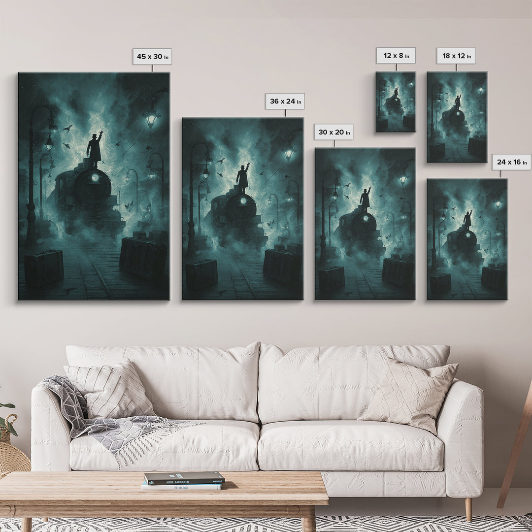 The Phantom Train To Kadath, Vertical Wall Art, Eldritch Gothic Decor, Framed Canvas Print, Halloween Wall Decor, Gothic Home Decor
