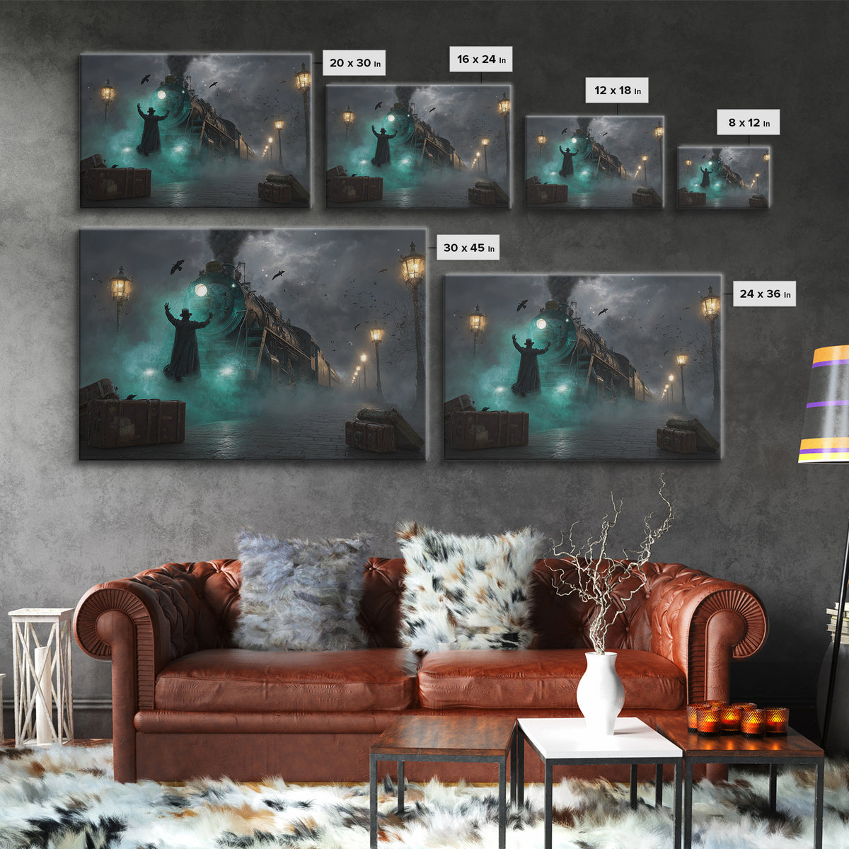 The Phantom Train To Kadath, Landscape Wall Art, Dark Fantasy Wall Art, Framed Canvas Print, Halloween Wall Decor, Gothic Home Decor