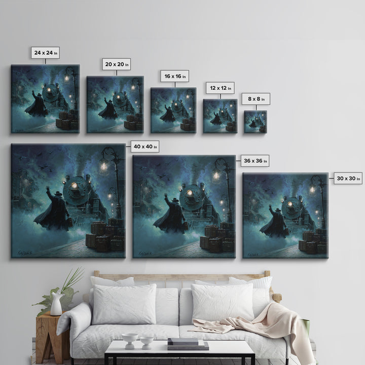 The Phantom Train To Kadath, Square Wall Art, Spooky Home Decor, Framed Canvas Print, Halloween Wall Decor, Gothic Home Decor
