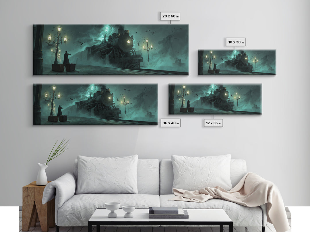 The Phantom Train To Kadath, Extra Wide Wall Art, Eldritch Gothic Decor, Canvas Print, Halloween Wall Decor, Gothic Home Decor