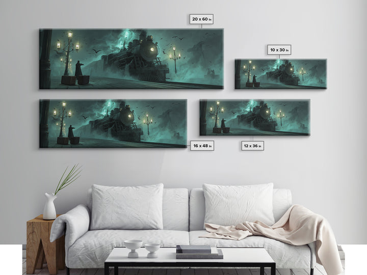 The Phantom Train To Kadath, Extra Wide Wall Art, Eldritch Gothic Decor, Canvas Print, Halloween Wall Decor, Gothic Home Decor
