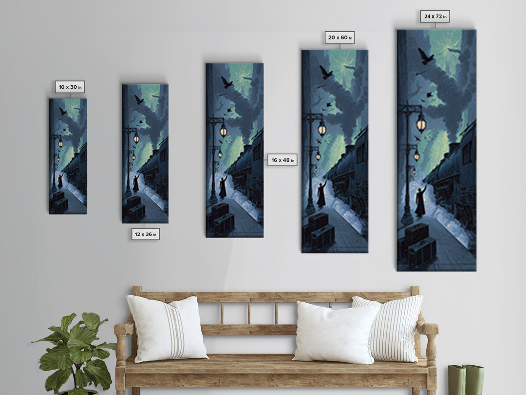 The Phantom Train To Kadath, Tall Narrow Wall Art, Haunted Gothic Art, Framed Canvas Print, Halloween Wall Decor, Gothic Home Decor